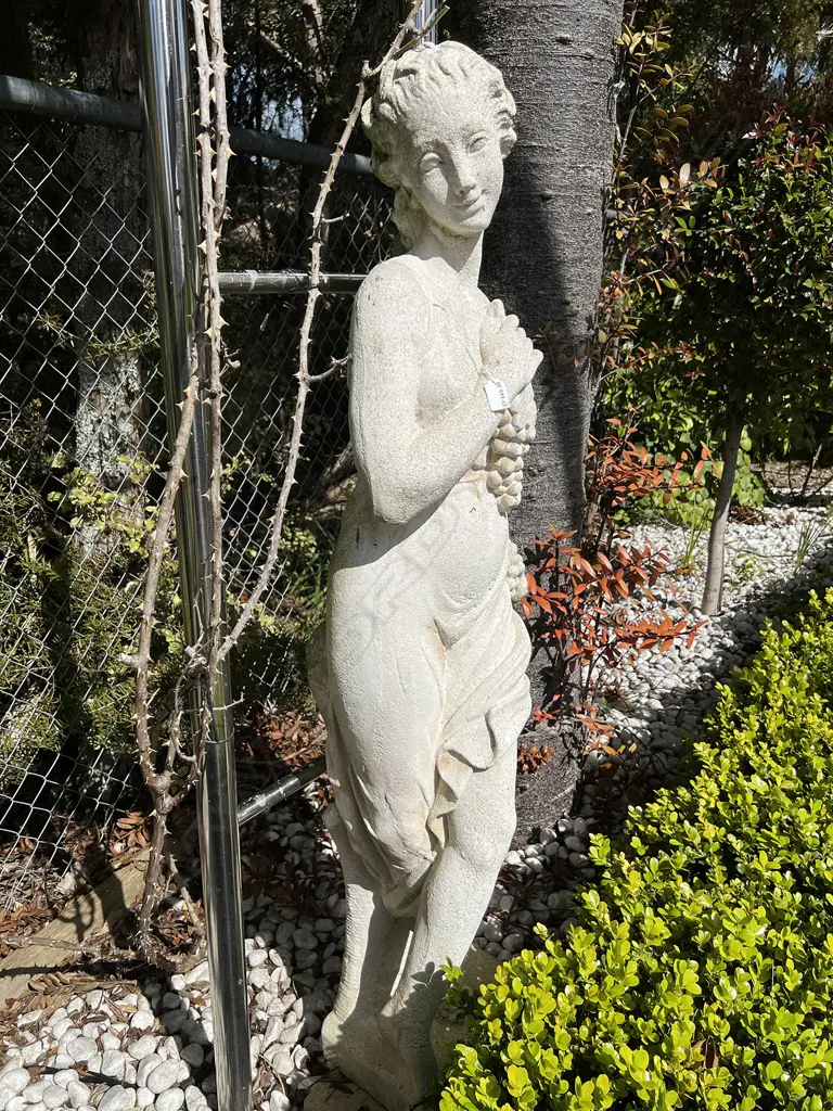 TALL CONCRETE GARDEN CLASSICAL GODDESS STATUE H.1400mm with grapes & fruit basket Image 1++