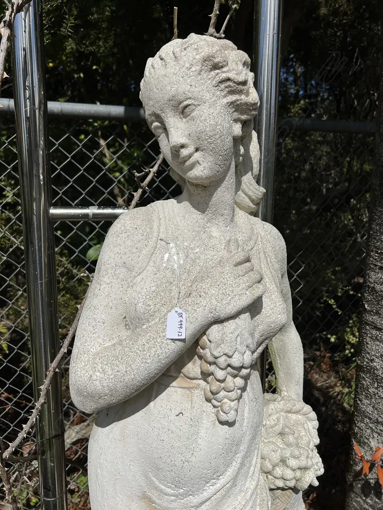 TALL CONCRETE GARDEN CLASSICAL GODDESS STATUE H.1400mm with grapes & fruit basket Image 1++