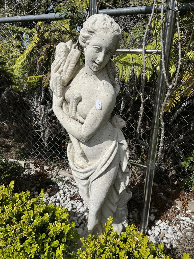 TALL CONCRETE GARDEN CLASSICAL GODDESS STATUE H.1400mm w wheat sheaths. head restuck Image 1++