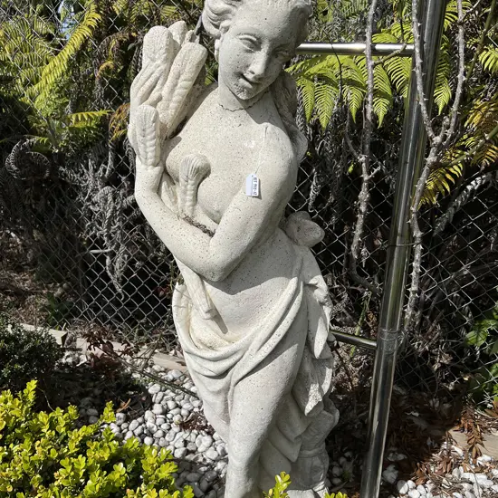 TALL CONCRETE GARDEN CLASSICAL GODDESS STATUE H.1400mm w wheat sheaths. head restuck