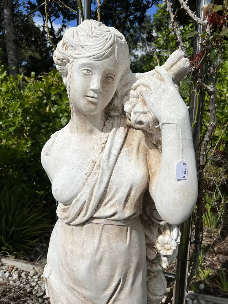 TALL CONCRETE GARDEN CLASSICAL GODDESS STATUE H.1400mm Woman with floral garland Image 1++