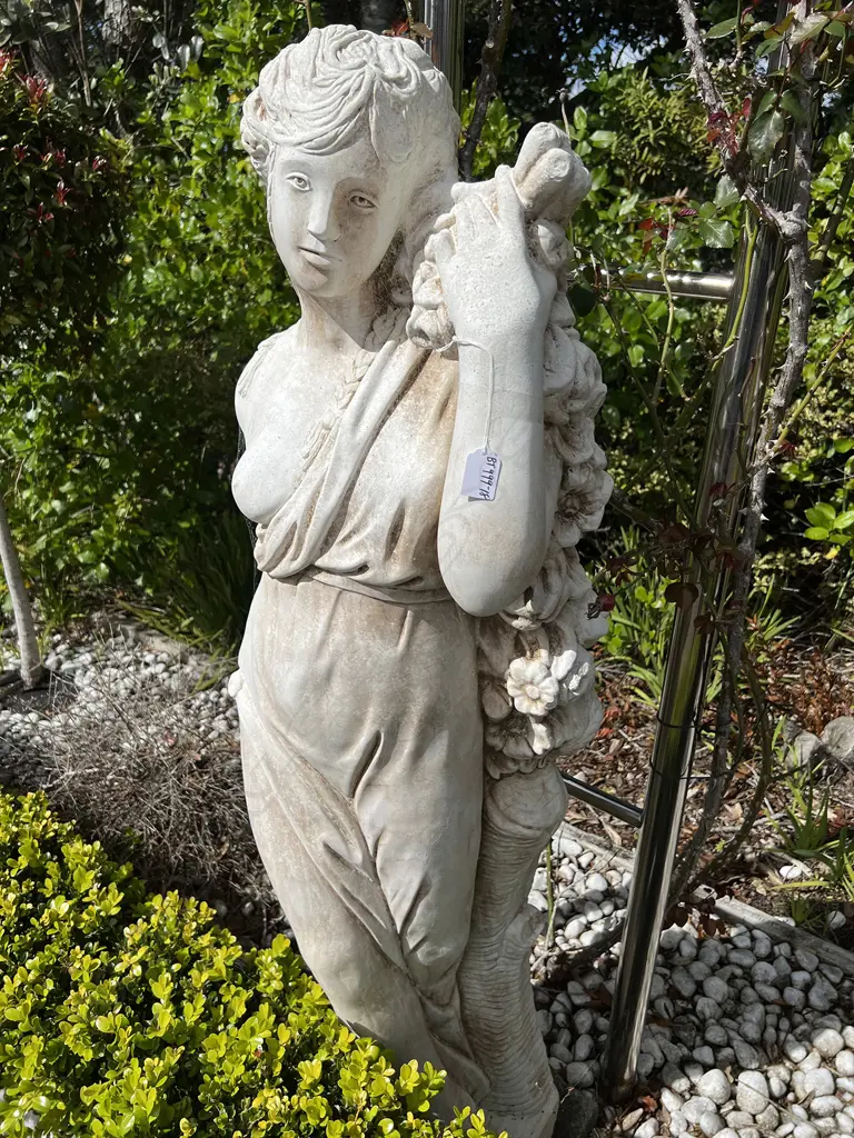 TALL CONCRETE GARDEN CLASSICAL GODDESS STATUE H.1400mm Woman with floral garland Image 1++