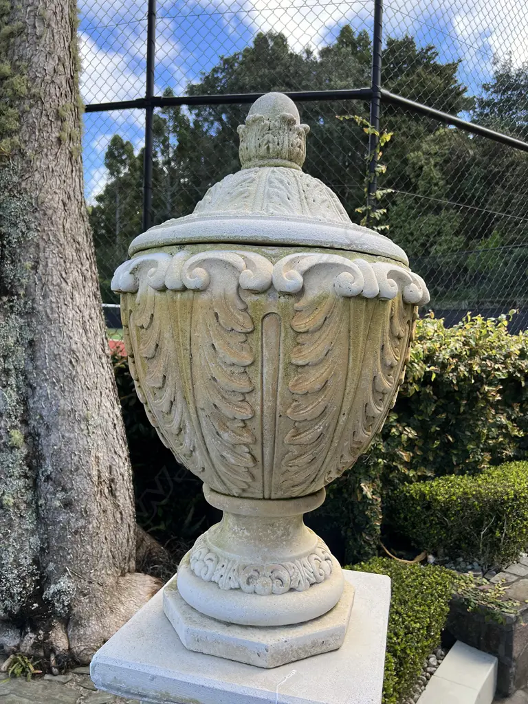 PR LGE CLASSICAL LIDDED CONCRETE CLASSICAL LIDDED URNS ON TALL PLINTHS H.1900mm Image 1++