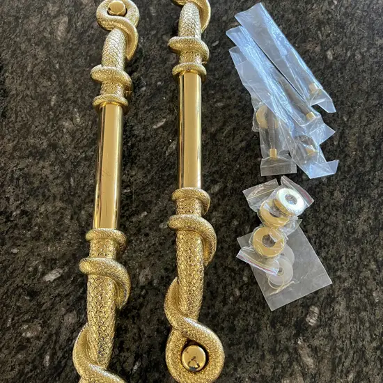PR VERY HEAVY LGE CAST BRASS SERPENT DOOR PULLS + FITTINGS H.570mm