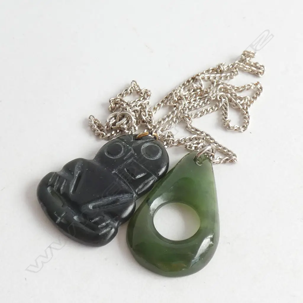 POUNAMU TIKI PENDANT AND POUNAMU PENDANT WITH SILVER CHAIN Image 1++