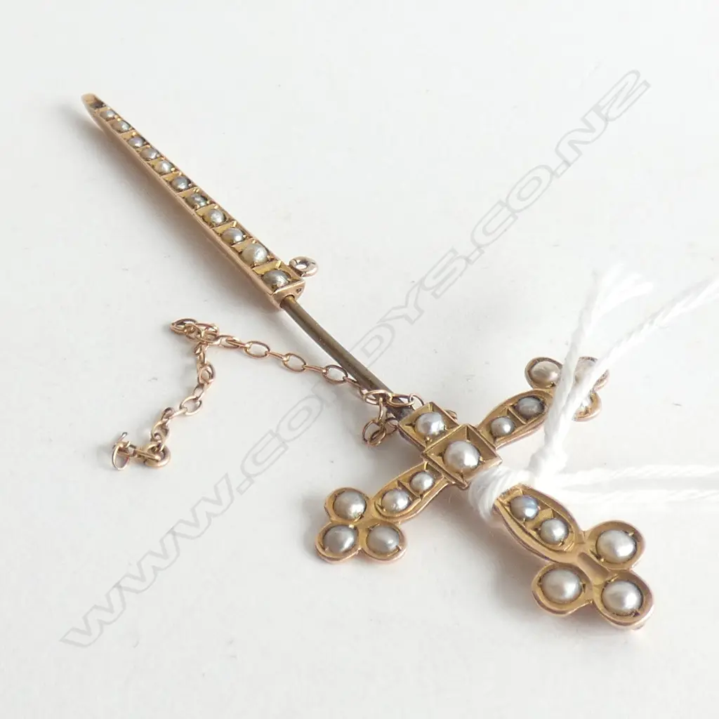 (19557) 9CT SEEDPEARL HAT PIN/BROOCH REMOVEABLE PIN Image 1++