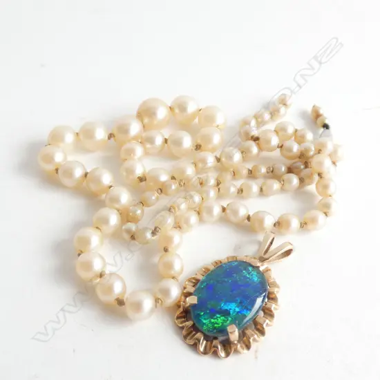 PEARL NECKLACE (AF)  AND OPAL DOUBLET PENDANT