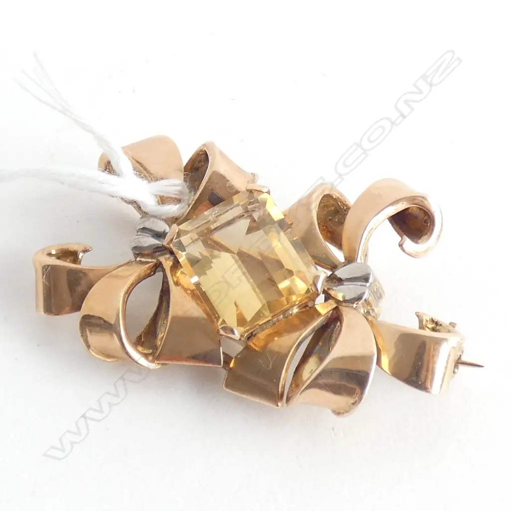 RETRO 9CT CITRINE BROOCH 10.5GMS Image 1++