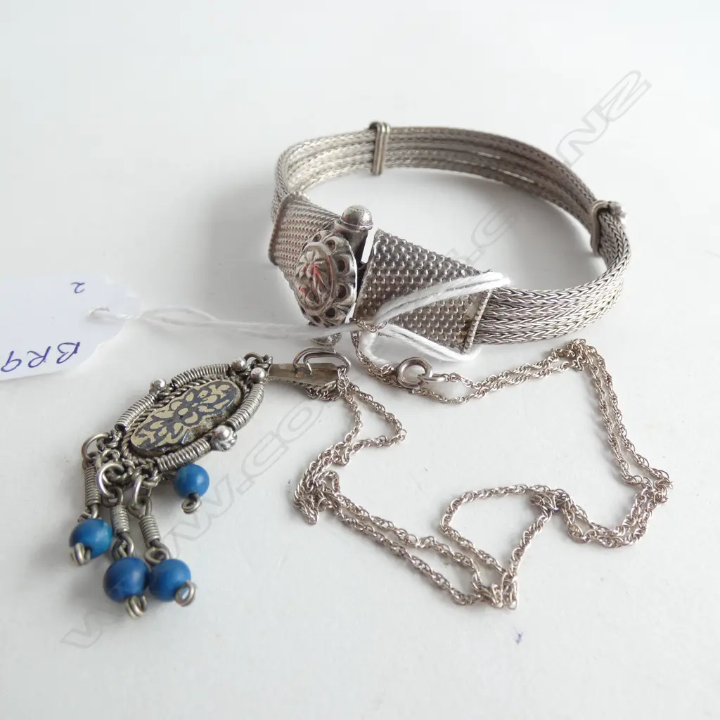 SILVER TIBETAN BANGLE AND THAI SILVER PENDANT AND CHAIN Image 1++