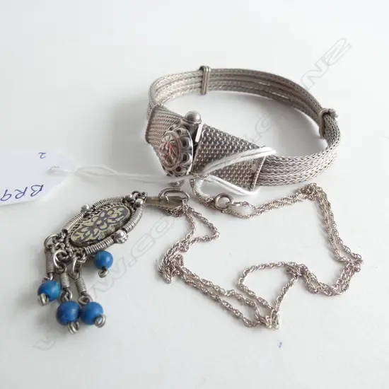 SILVER TIBETAN BANGLE AND THAI SILVER PENDANT AND CHAIN