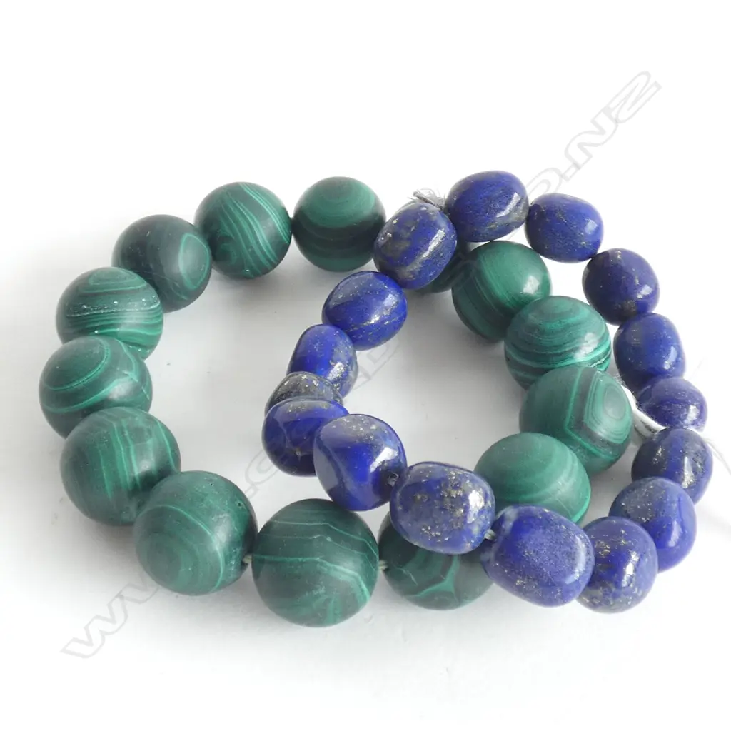 2 BEAD BRACLETS; MALACHITE & LAPIZ Image 1++