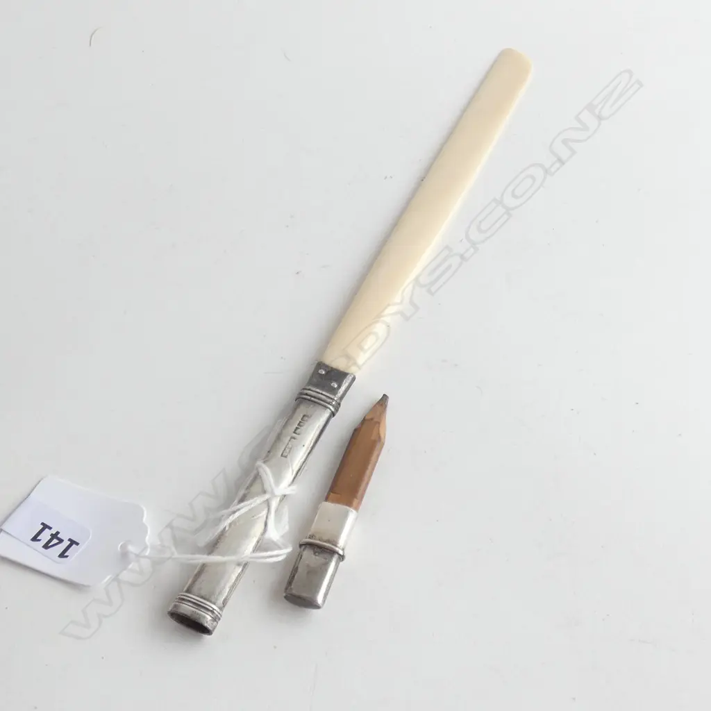 IVORY & STG SILVER LETTER OPENER WITH CONCEALED PENCIL L 255MM HALLMARK WORN Image 1++