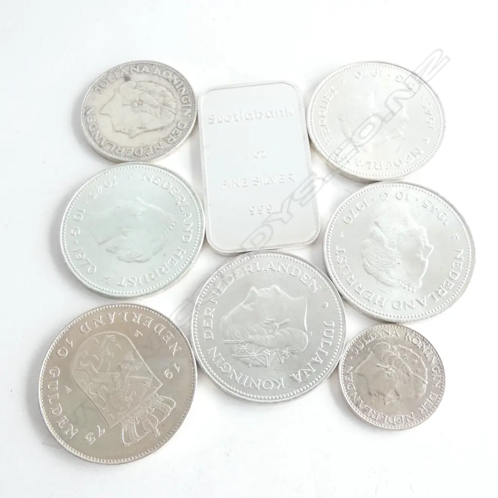 7 DUTCH SILVER COINS + 999 SILVER TOKEN 178.7 GRAMS TOTAL Image 1++
