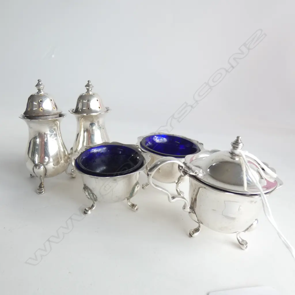 BIRM.1928 SILVER 5 PCE CONDIMENT SET 134GMS SILVER WEIGHT Image 1++