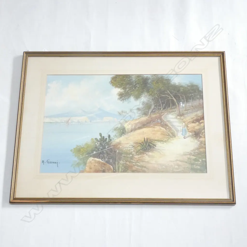 M GIANNI GOUACHE PAINTING BAY OF NAPLES Image 1++