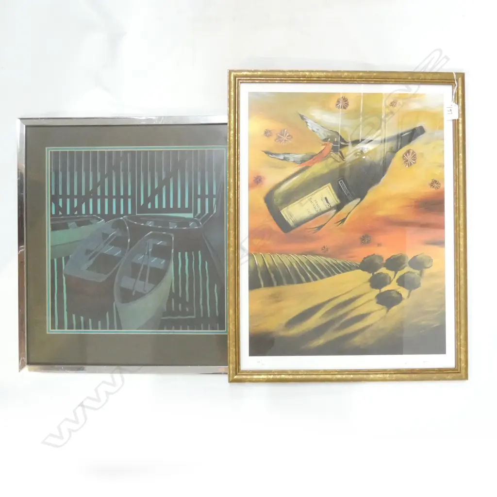 2 PRINTS; M. D. SMITHER BOATSHED 390x380mm + MORTON ESTATE WINE 23/100 SIGNED 550x410mm Image 1++