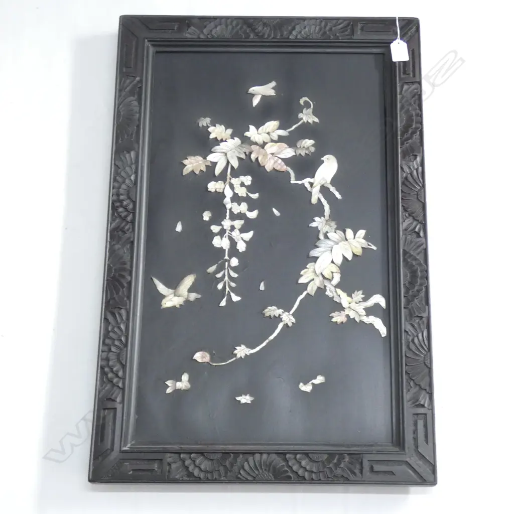 19THC JAPANESE BLACK LACQUER & MOP WALL PLAQUE Image 1++