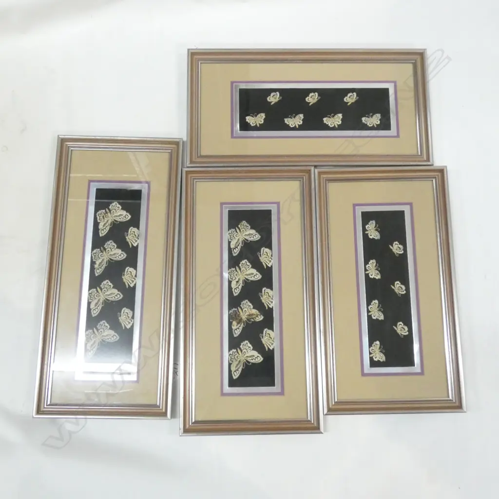 SET 4 FRAMED 19THC MADARIN'S CUFFS FINELY EMBROIDED Image 1++