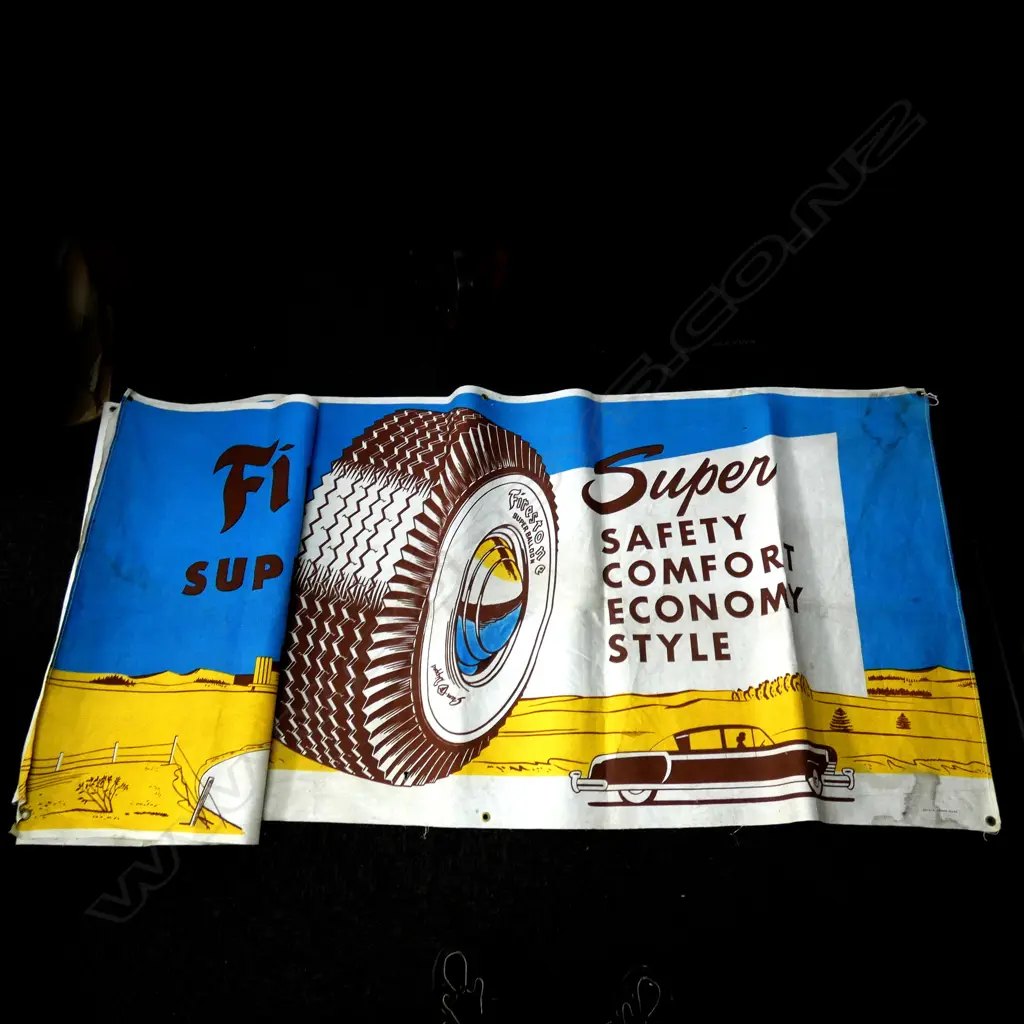 VINTAGE FIRESTONE 'SUPER - BALLOON' ADVERTISING POSTER 2950x910mm Image 1++