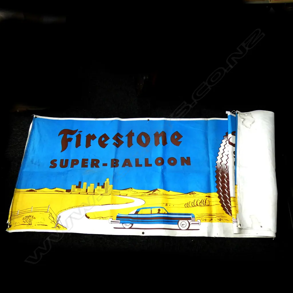 VINTAGE FIRESTONE 'SUPER - BALLOON' ADVERTISING POSTER 2950x910mm Image 1++