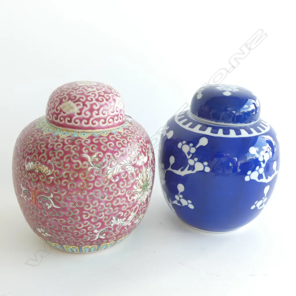 2 GINGER JARS; FAMILLE ROSE & B/W Image 1++