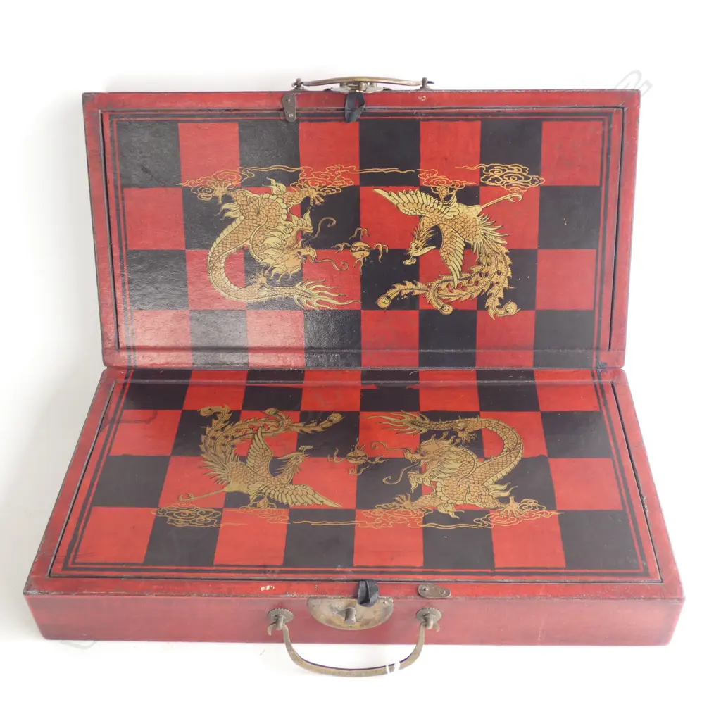 CHINESE CASED TRAVELLING CHESS SET RESIN PIECES Image 1++