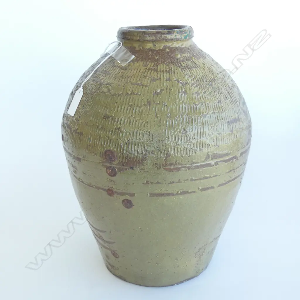 LARGE ASIAN ? GLAZED POTTERY STORAGE JAR. H.340mm Image 1++