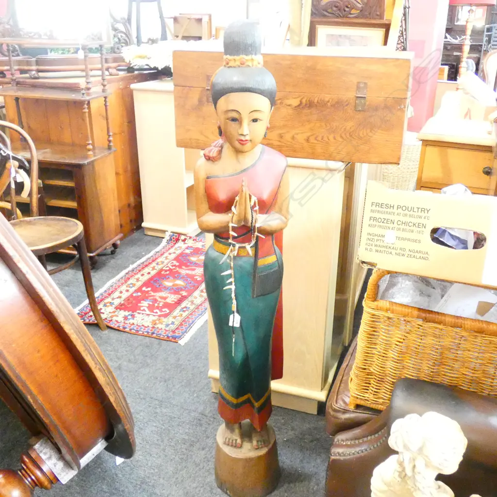 CARVED WOODEN THAI WOMAN H.1260mm Image 1++