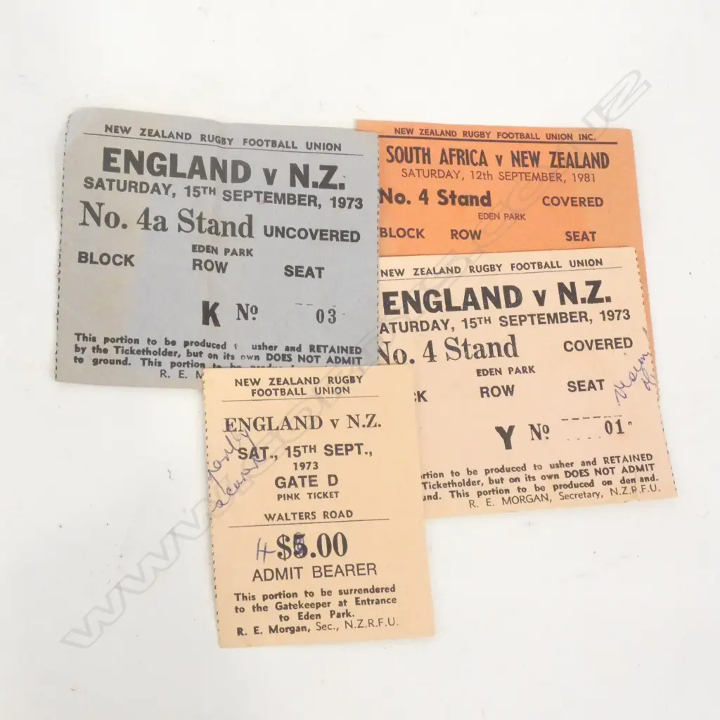 4 NZ RUGBY TICKETS; 1981 SPRINGBOKS TEST SA v NZ & 1973 ENGLAND v NZ Image 1++