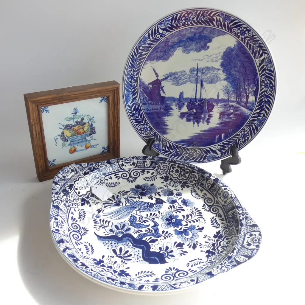 PR DELFT BLUE & WHITE PLATES (DIA 340MM) & FRAMED TILE  Image 1++