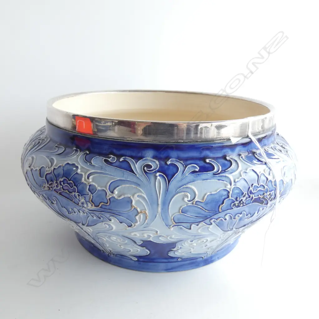 MOORCROFT MACINTYRE FLORIAN WARE 'CORNFLOWER' LARGE BOWL SIGNED W.M. SMALL CHIPS AT BASE 250mm dia Image 1++