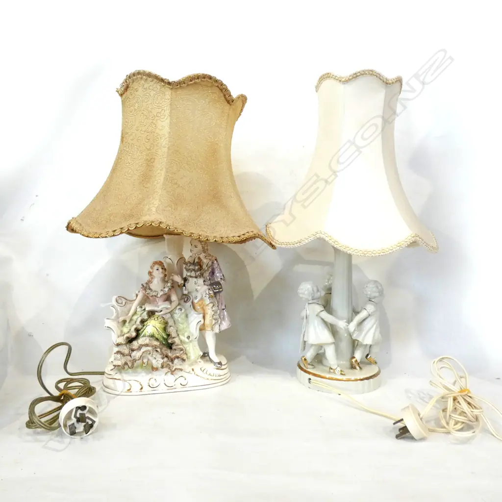 2 VINTAGE CERAMIC BASE LAMPS; DRESDEN & 3 GIRLS H.460mm Image 1++