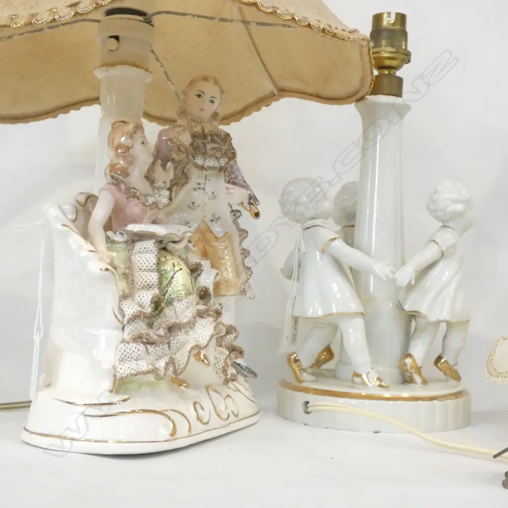 2 VINTAGE CERAMIC BASE LAMPS; DRESDEN & 3 GIRLS H.460mm Image 1++
