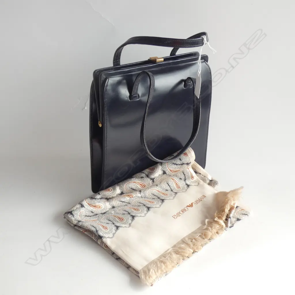 VINTAGE BLUE LEATHER PURSE & ARMANI SCARF  Image 1++