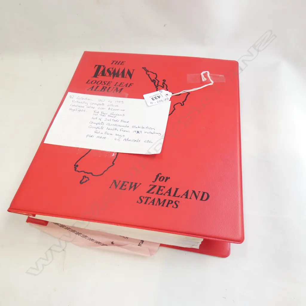 1 VOLUME NZ TASMAN STAMP ALBUM 1862 - 1993 Image 1++