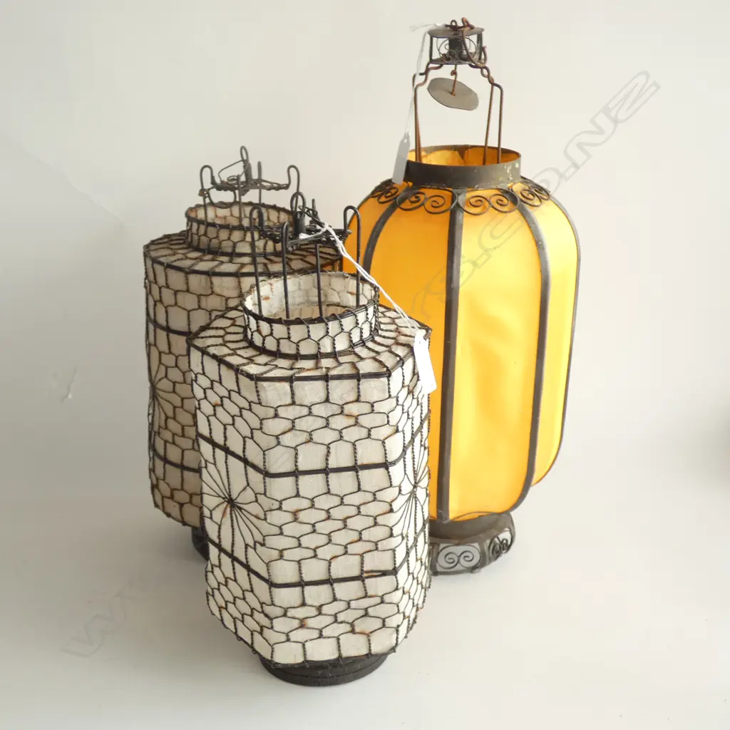 3 OLD CHINESE LANTERNS CLOTHE WIRE & METAL Image 1++