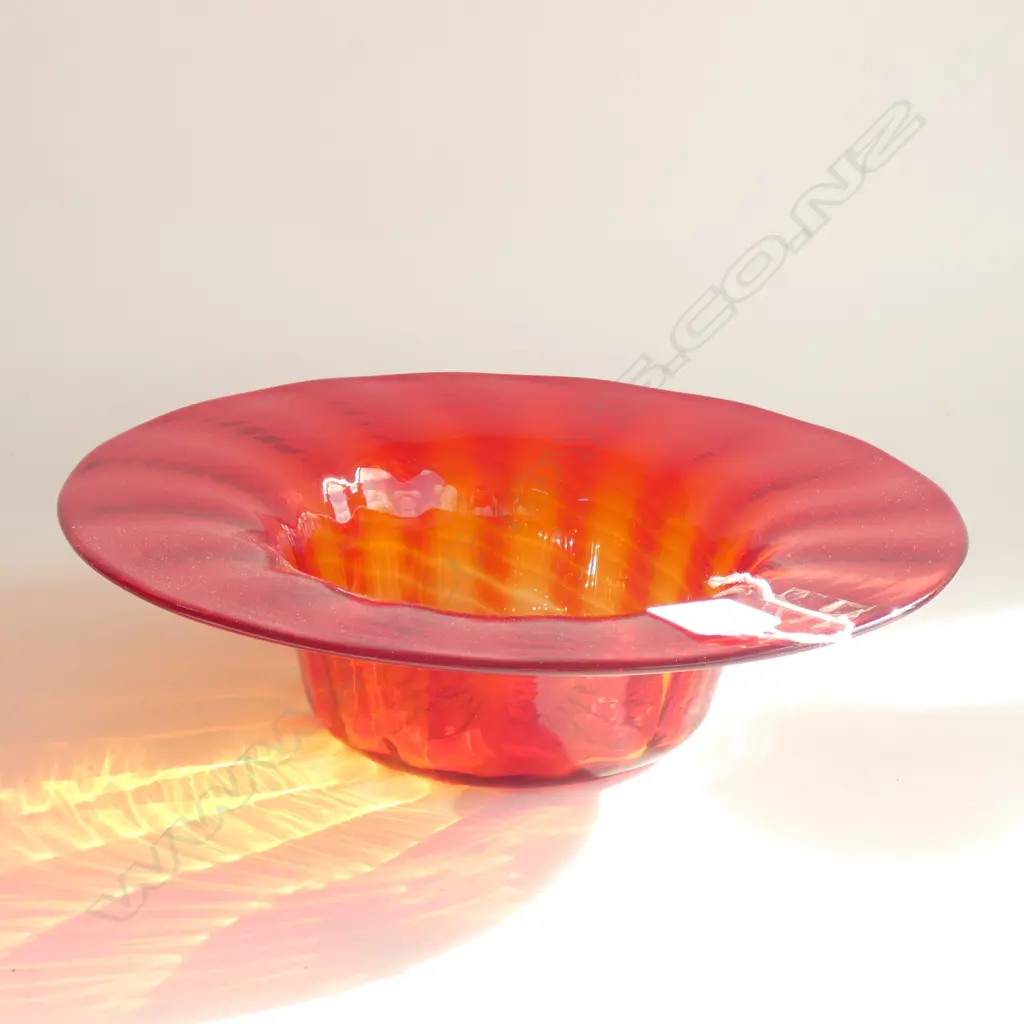 ITALIAN RUBY RED GLASS BOWL IN 'CARDINAL'S HAT' STYLE. Dia.270mm Image 1++