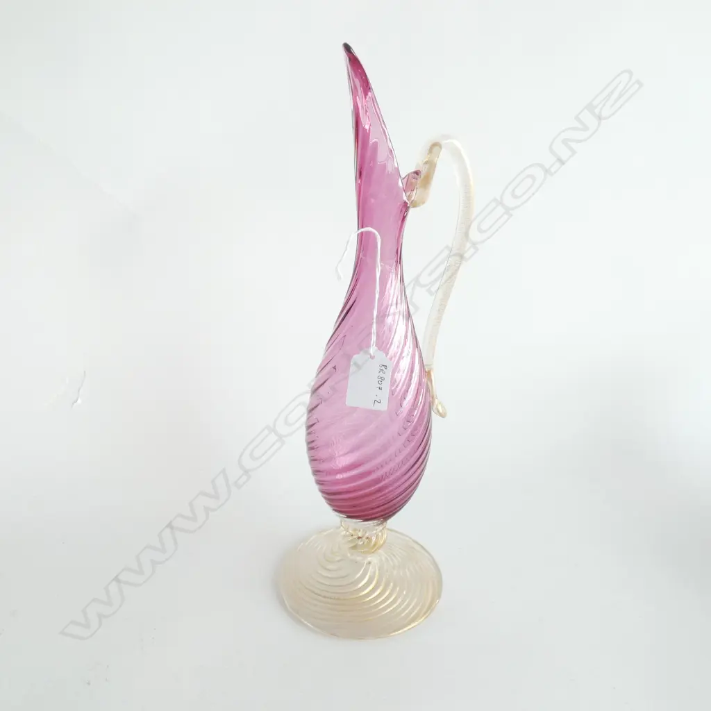 MURANO EWER, WRYTHEN CRANBERRY GLASS w 'ADVENTURINE' FOOT & HANDLE. H.355mm Image 1++
