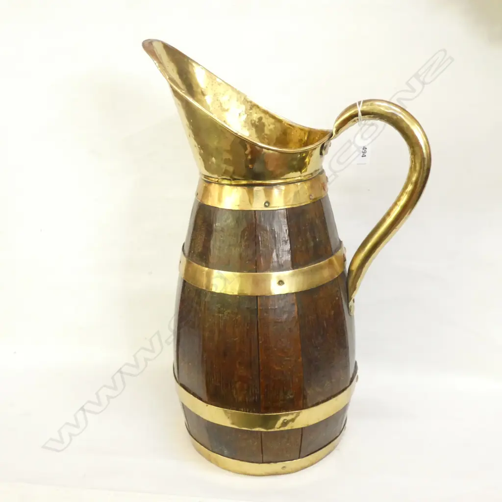 LG WOOD & BRASS FLOOR JUG / UMBRELLA STAND H. 510MM Image 1++