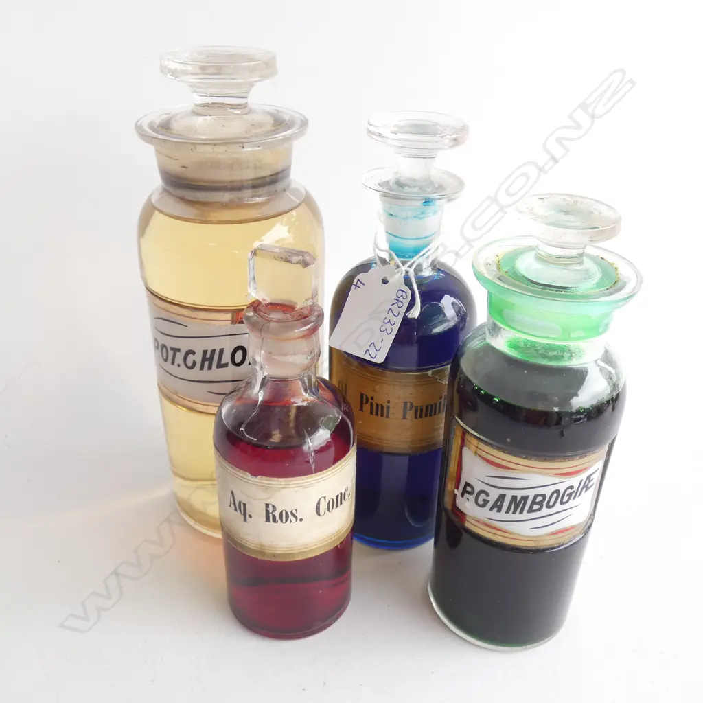 4 OLD CHEMIST BOTTLES   LARGEST H. 210MM Image 1++