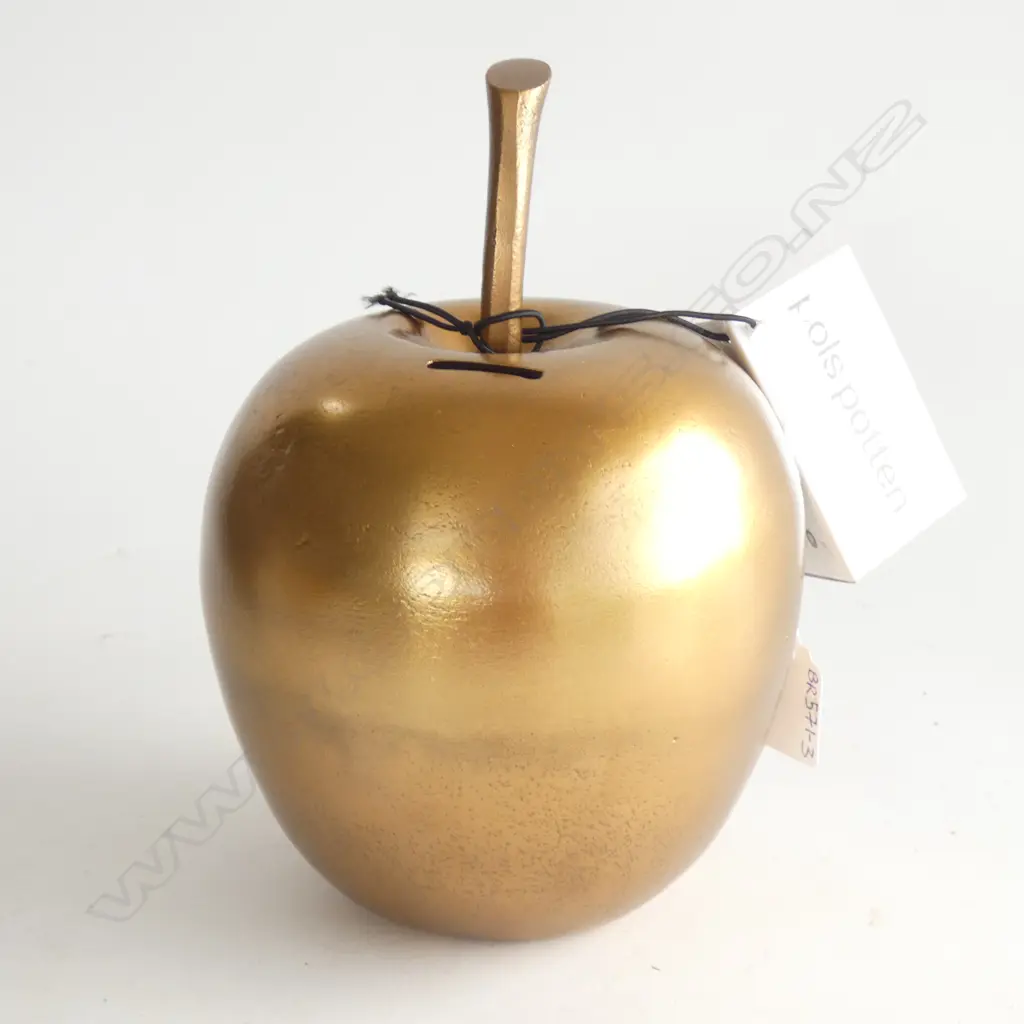 DUTCH POLS POTTEN LG GOLD PAINTED METAL APPLE MONEY BOX - WITH ORIGINAL TAGS & BOX  H. 245MM Image 1++