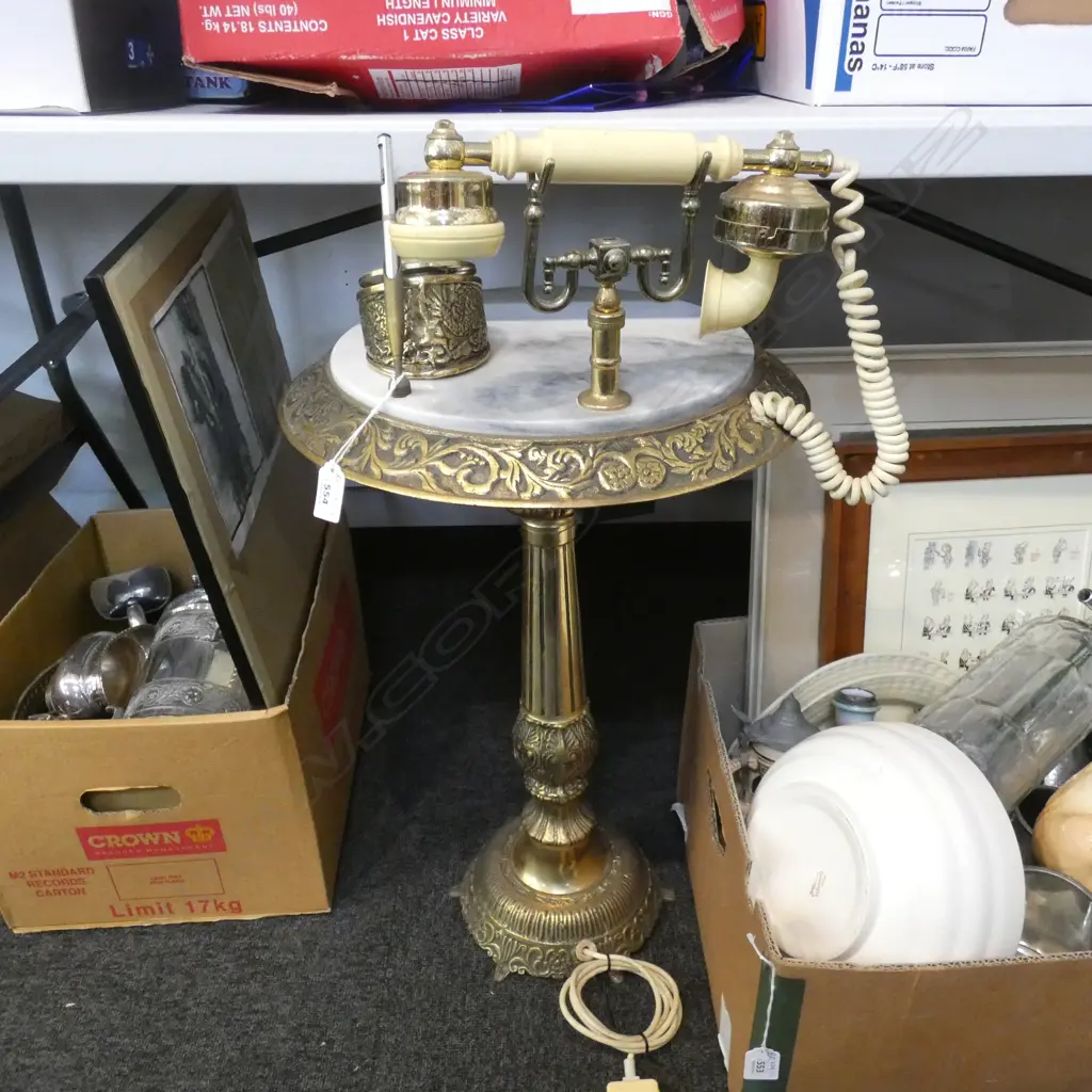 RETRO PHONE TABLE BRASS & ONYX H.730mm Image 1++
