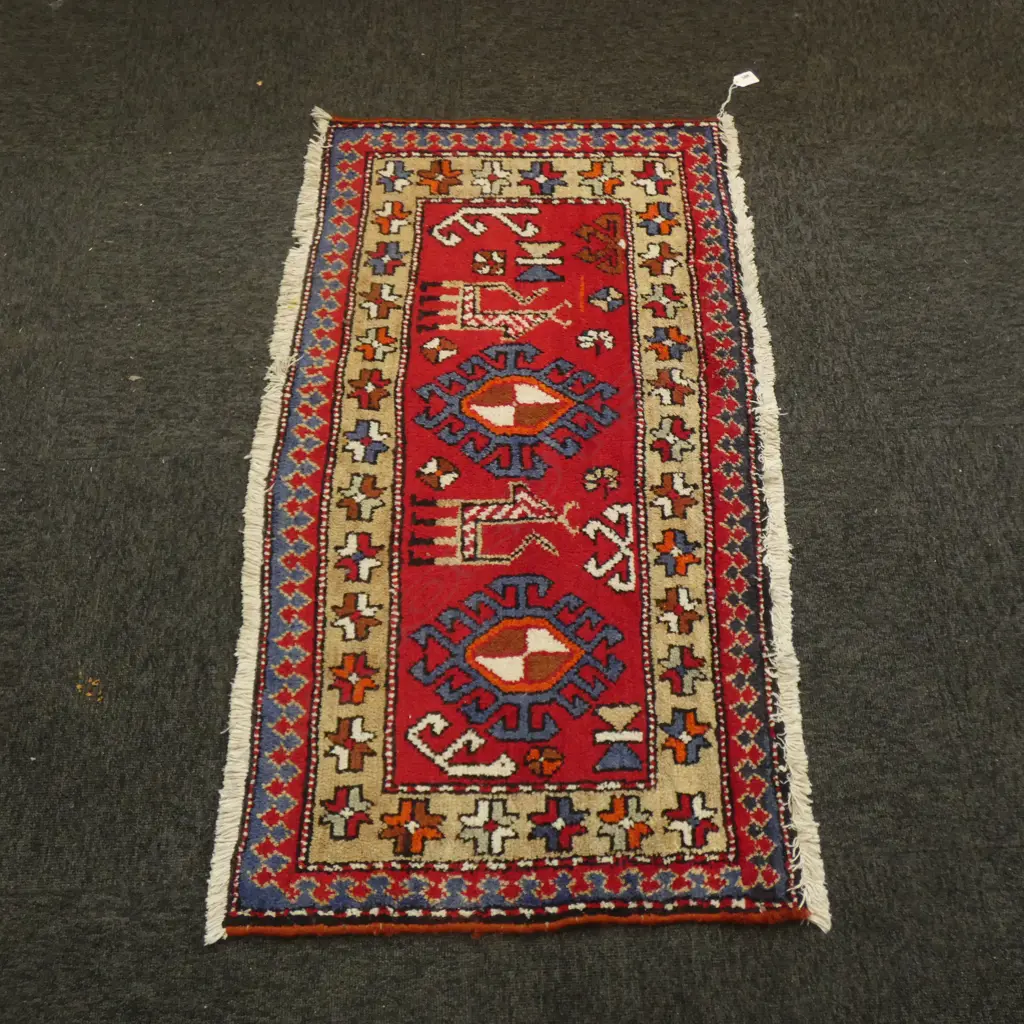 SMALL HAND KNOTTED WOOL PILE RUG 1090x570mm Image 1++