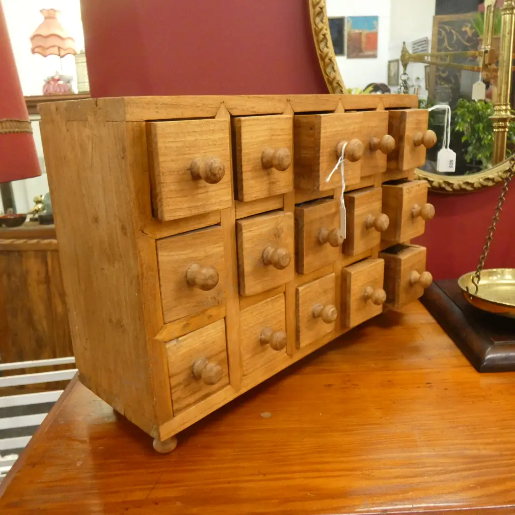 LG WOODEN 15 DRAWER JEWELLERY OR COLLECTORS BOX 430 X 150 X 280MM Image 1++