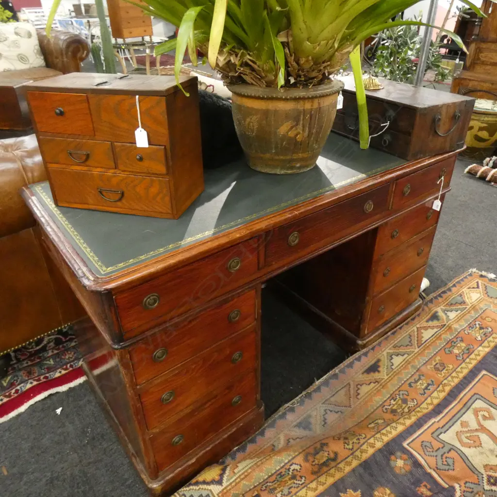 GREEN LEATHER TOPPED EDWARDIAN LADIES DESK 545 X 1225MM Image 1++