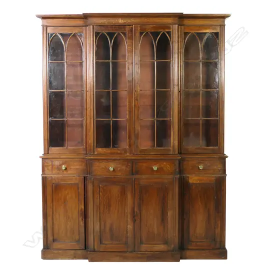 An oak breakfront bookcase cabinet