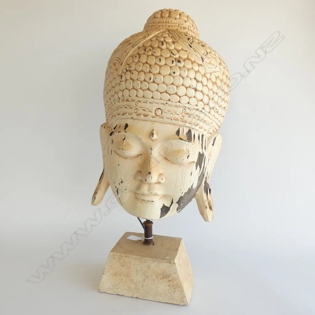 PAINTED WOODEN BUDDHA LAMP H.670mm WORKING Image 1++