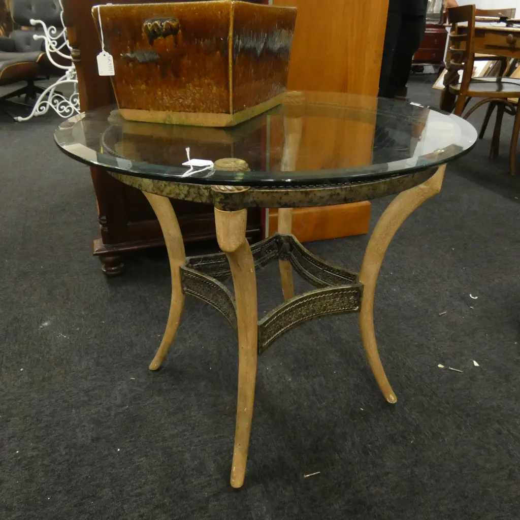 GLASS TOPPED SIDE TABLE 710mm dia Image 1++
