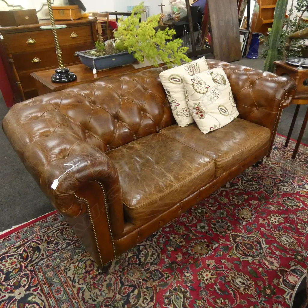 BROWN LEATHER CHESTERFIELD SOFA W.1800mm Image 1++