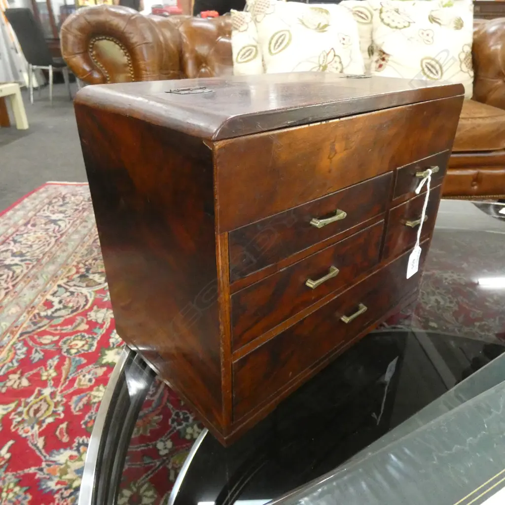 VINTAGE JAPANESE ‘HARI-BAKO’ SEWING BOX - TOP HINGED TRAY & DRAWERS  435 X 200 X 260MM                                   Image 1++